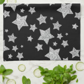 Sparkly Silver Stars Kerst feestdagen Theedoek (Gevouwen)