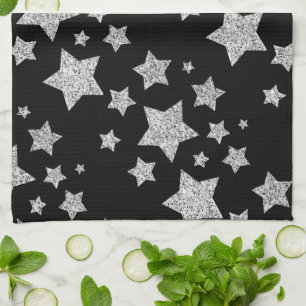 Sparkly Silver Stars Kerst feestdagen Theedoek