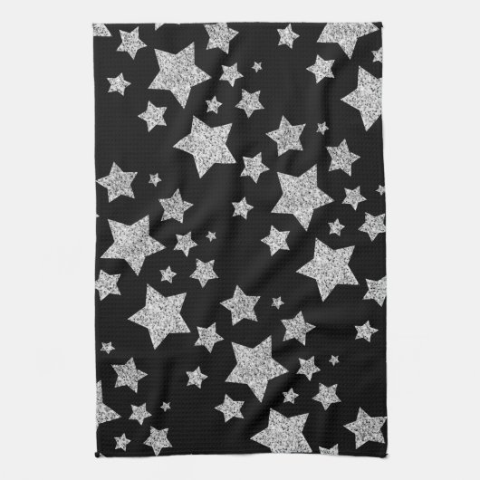 Sparkly Silver Stars Kerst feestdagen Theedoek (Verticaal)