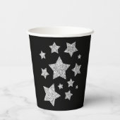 Sparkly Silver Stars Kerst feestdagen zwart Papieren Bekers (Achterkant)