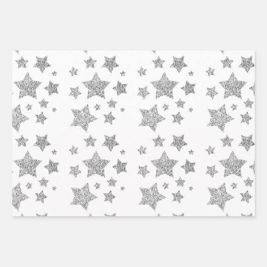 Sparkly Silver Stars kerstpatroon op wit Inpakpapier Vel (Voorkant 3)