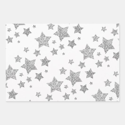 Sparkly Silver Stars kerstpatroon op wit Inpakpapier Vel (Voorkant)