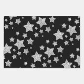 Sparkly Silver Stars kerstpatroon op zwart Inpakpapier Vel (Voorkant)
