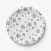 Sparkly Silver Stars Kerstpatroon wit Papieren Bordje (Voorkant)