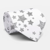 Sparkly Silver Stars Kerstpatroon wit Stropdas (Opgerold)