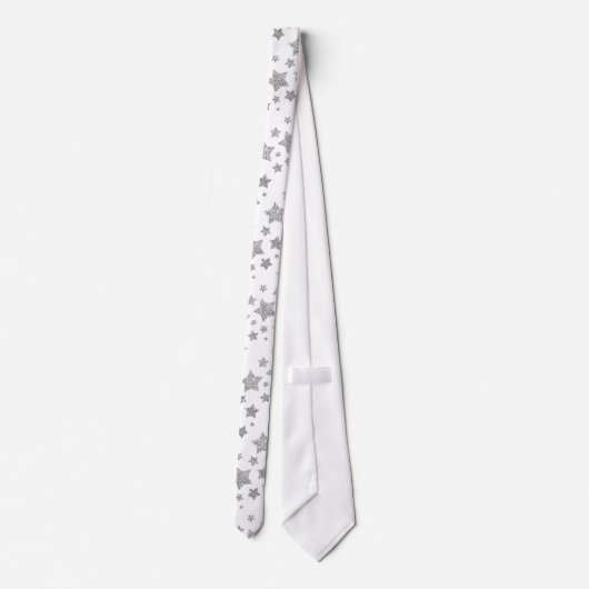 Sparkly Silver Stars Kerstpatroon wit Stropdas (Achterkant)
