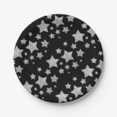 Sparkly Silver Stars Kerstpatroon zwart Papieren Bordje (Voorkant)