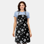 Sparkly Silver Stars Kerstpatroon zwart Schort (Gedragen)