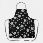 Sparkly Silver Stars Kerstpatroon zwart Schort (Voorkant)
