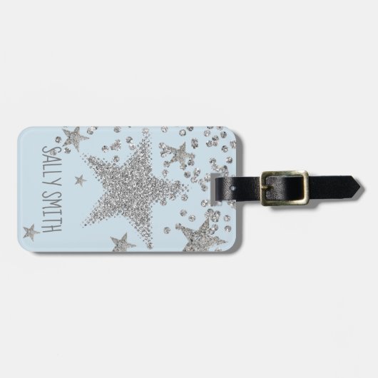 Sparkly Silver Stars persoonlijk Bagagelabel (Voorkant horizontaal)