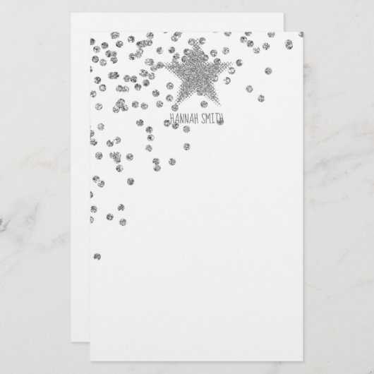 Sparkly Silver Stars persoonlijk Briefpapier (Voorkant / Achterkant)