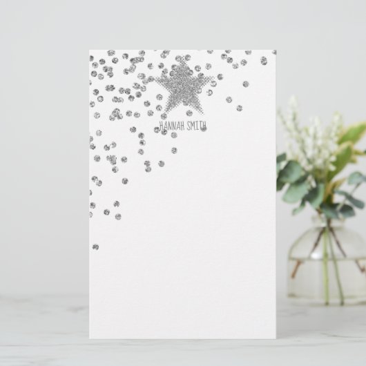 Sparkly Silver Stars persoonlijk Briefpapier (Staand voorkant)