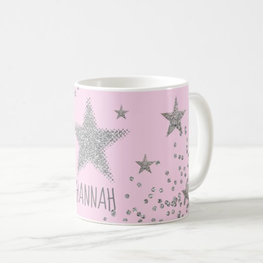 Sparkly Silver Stars persoonlijk Koffiemok (Voorkant rechts)