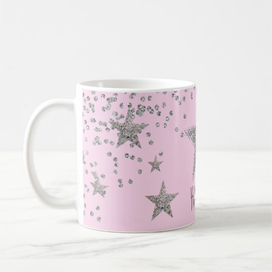 Sparkly Silver Stars persoonlijk Koffiemok (Links)
