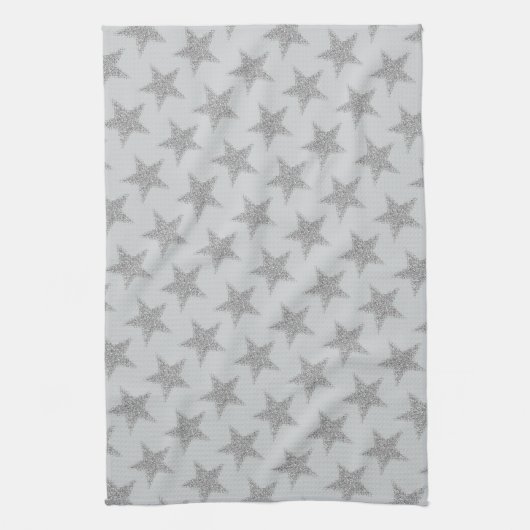 Sparkly Silver Stars Theedoek (Verticaal)