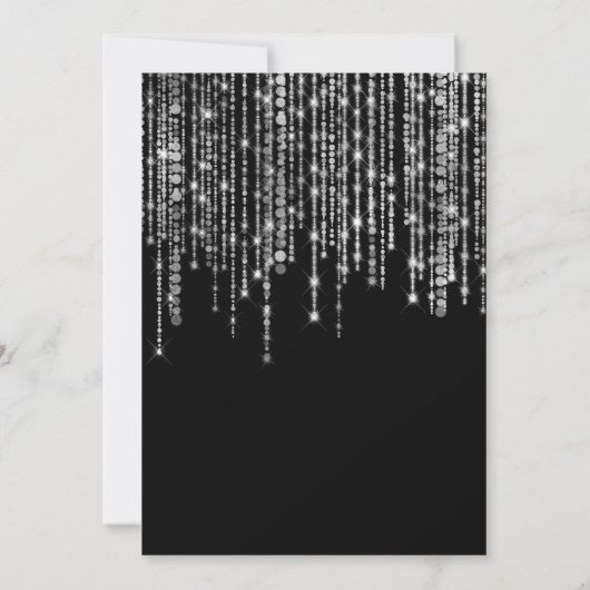 Sparkly Silver String Lights Black Sweet 16 Kaart (Achterkant)