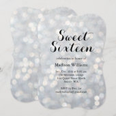 Sparkly Silver Sweet 16 Birthday Invitation Kaart (Voorkant / Achterkant)