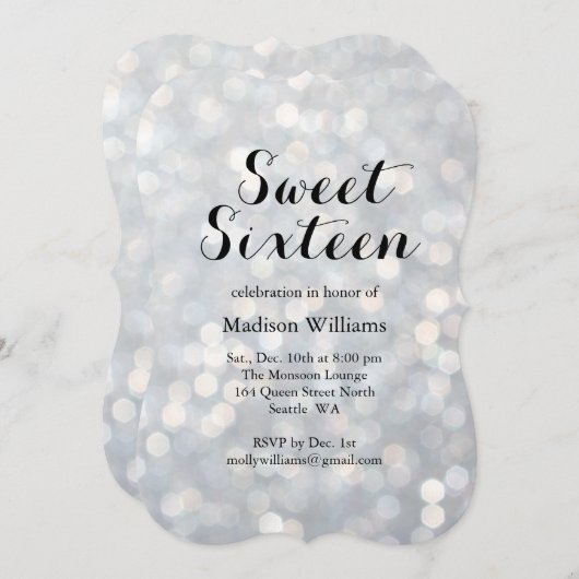 Sparkly Silver Sweet 16 Birthday Invitation Kaart (Voorkant / Achterkant)