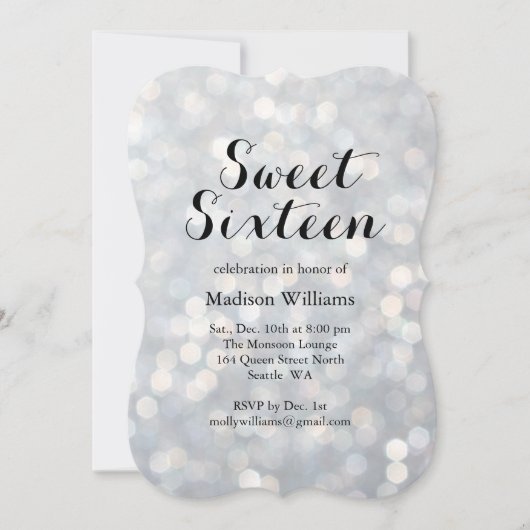 Sparkly Silver Sweet 16 Birthday Invitation Kaart (Voorkant)