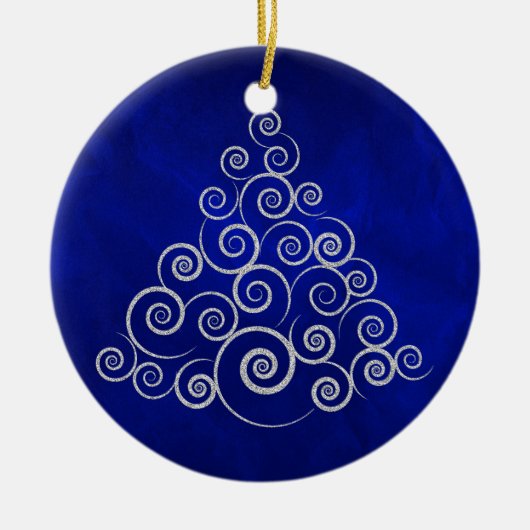 Sparkly Silver Swirl Holiday Tree Keramisch Ornament (Voorkant)
