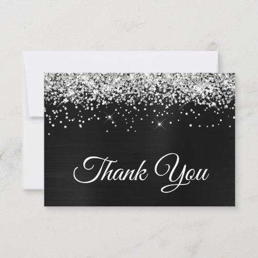 Sparkly Silvery Glitter Black Satin Ombre Folie Bedankkaart (Voorkant)