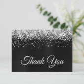 Sparkly Silvery Glitter Black Satin Ombre Folie Bedankkaart (Staand voorkant)