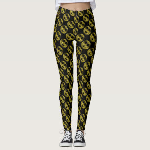 Sparkly Smileys Yellow Gold sparkles Black Leggings