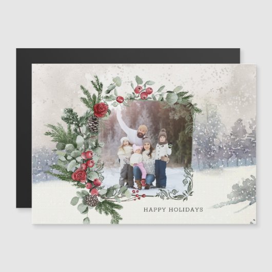 Sparkly Sneeuw Scène Winter Bloemen Foto (Voorkant / Achterkant)