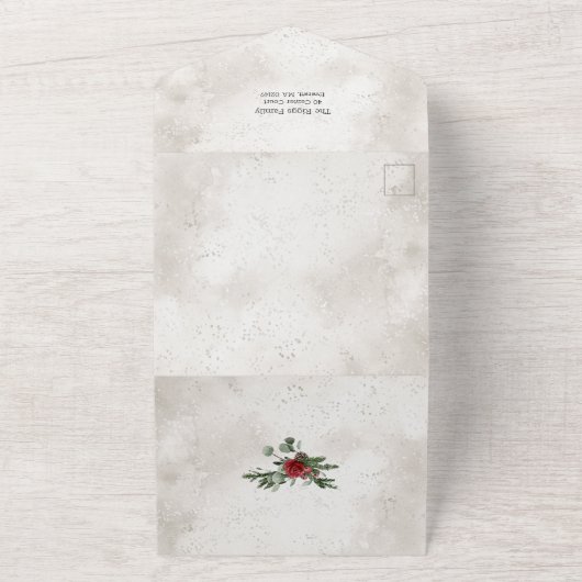 Sparkly Sneeuw Scène Winter Bloemen Foto All In One Uitnodiging (Buitenkant)