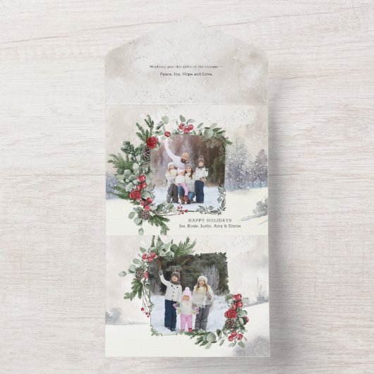 Sparkly Sneeuw Scène Winter Bloemen Foto All In One Uitnodiging (Binnen)