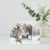 Sparkly Sneeuw Scène Winter Bloemen Foto Briefkaart (Staand voorkant)