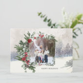 Sparkly Sneeuw Scène Winter Bloemen Foto Feestdagenkaart (Staand voorkant)