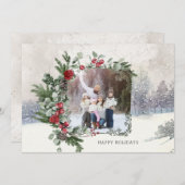 Sparkly Sneeuw Scène Winter Bloemen Foto Feestdagenkaart (Voorkant / Achterkant)