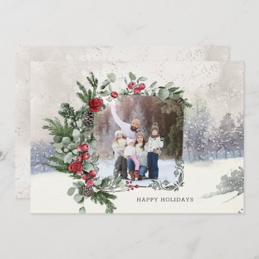 Sparkly Sneeuw Scène Winter Bloemen Foto Feestdagenkaart (Voorkant / Achterkant)