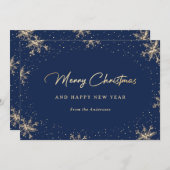 Sparkly Sneeuwvlok blauw en goud Feestdagenkaart (Voorkant / Achterkant)