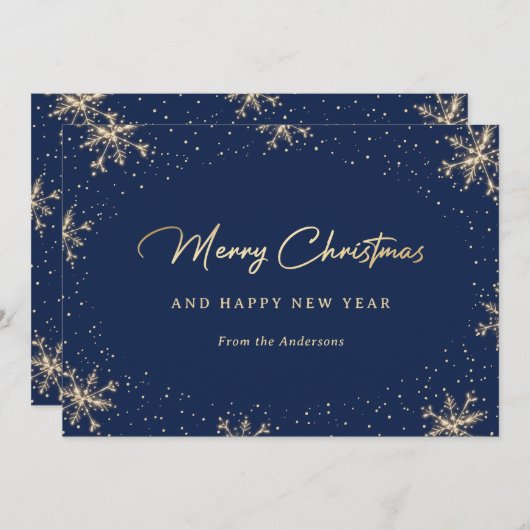 Sparkly Sneeuwvlok blauw en goud Feestdagenkaart (Voorkant / Achterkant)