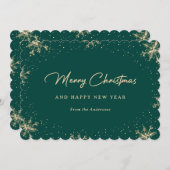 Sparkly Sneeuwvlokken Groen en Goud Feestdagenkaart (Voorkant / Achterkant)