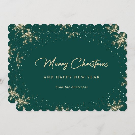 Sparkly Sneeuwvlokken Groen en Goud Feestdagenkaart (Voorkant / Achterkant)