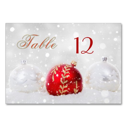 Sparkly Snow Christmas Baubles Tafelnummer Kaart (Voorkant)