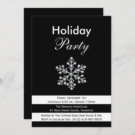 Sparkly Snowflake Corporate Holiday Party nodigt u Kaart (Voorkant / Achterkant)