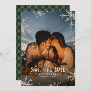 Sparkly Snowflake Green Play Winter Fotobruiloft Save The Date