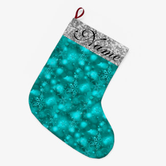 Sparkly Snowflakes, Blauwgroen & Zilver Glitter - Grote Kerstsok