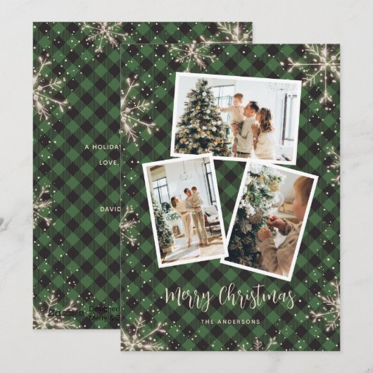 Sparkly Snowflakes Green Pset met kerstmis Feestdagenkaart (Voorkant / Achterkant)