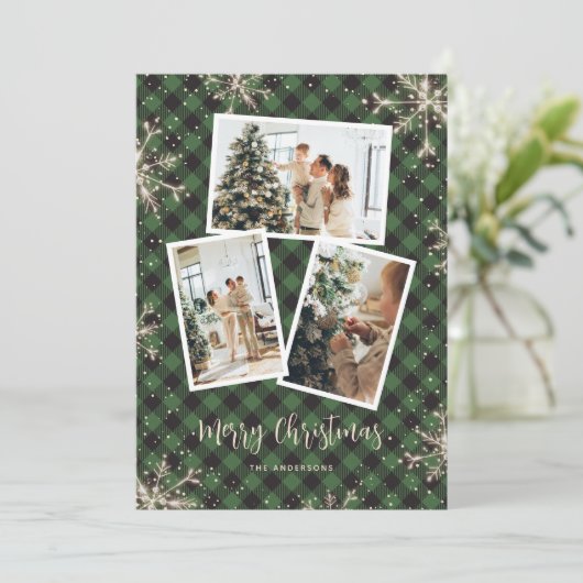 Sparkly Snowflakes Green Pset met kerstmis Feestdagenkaart (Staand voorkant)