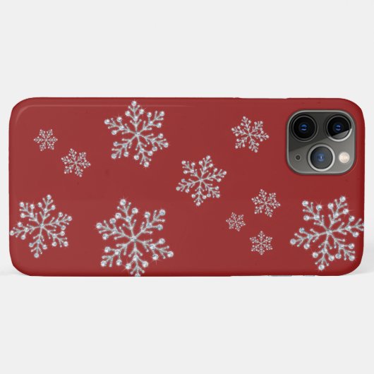Sparkly Snowflakes op Cranberry Red iPhone Case (Achterkant (horizontaal))