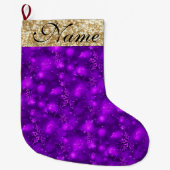 Sparkly Snowflakes, Paarse en goudglitter - Grote Kerstsok (Voorkant)