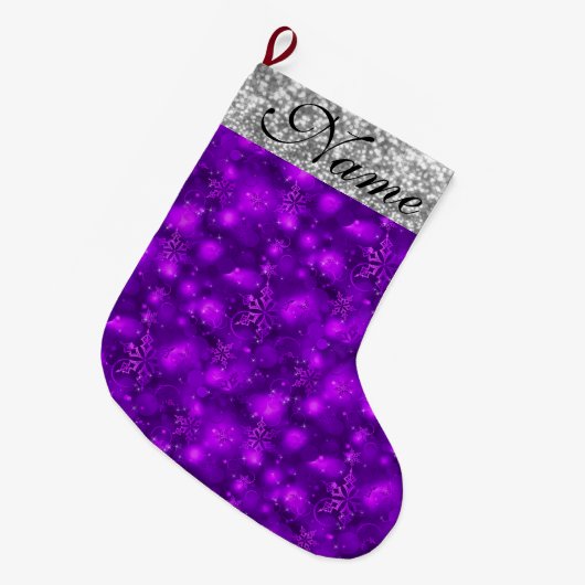 Sparkly Snowflakes, Paarse en zilverglitter - Grote Kerstsok (Voorkant (Hangend))