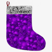 Sparkly Snowflakes, Paarse en zilverglitter - Grote Kerstsok (Voorkant)