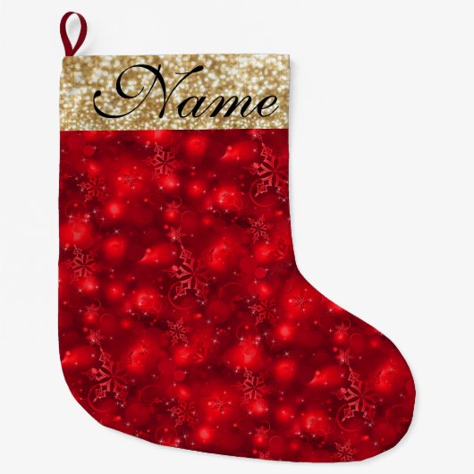 Sparkly Snowflakes, Red & Gold Glitter - Grote Kerstsok (Voorkant)