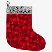 Sparkly Snowflakes, Red & Silver Glitter - Grote Kerstsok (Voorkant)